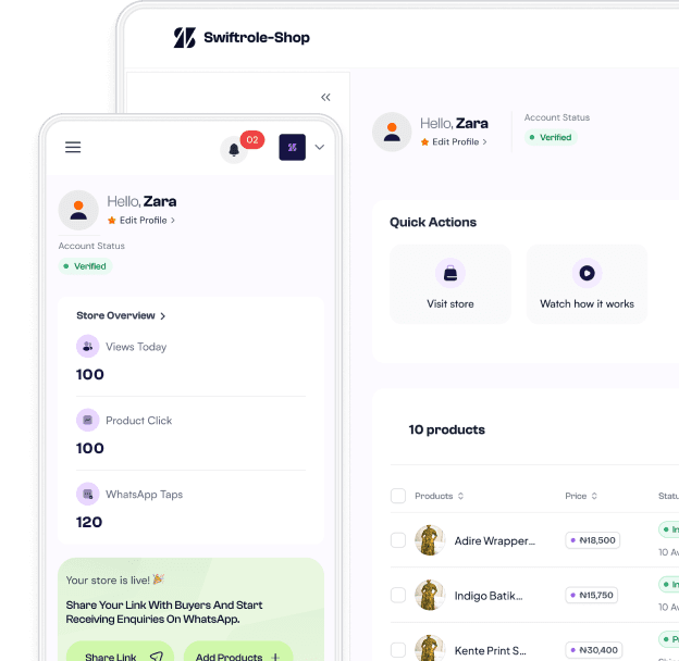 Preview of the Swiftrole Shop merchant dashboard